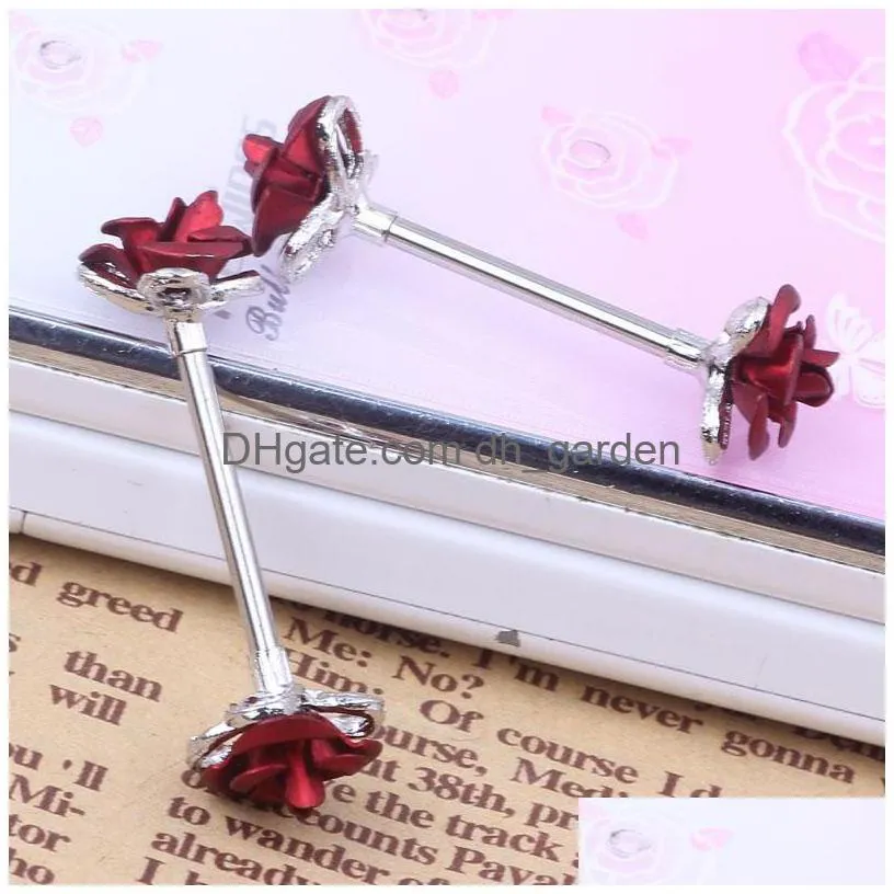 nipple bar stainless steel barbell piercing rose flower nipple ring bar body jewelry wholesales 10pcs