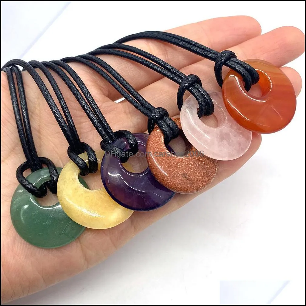 27mm lucky ring healing natural stone pendant agate lapsi pink crystal necklaces rope chain for women carshop2006