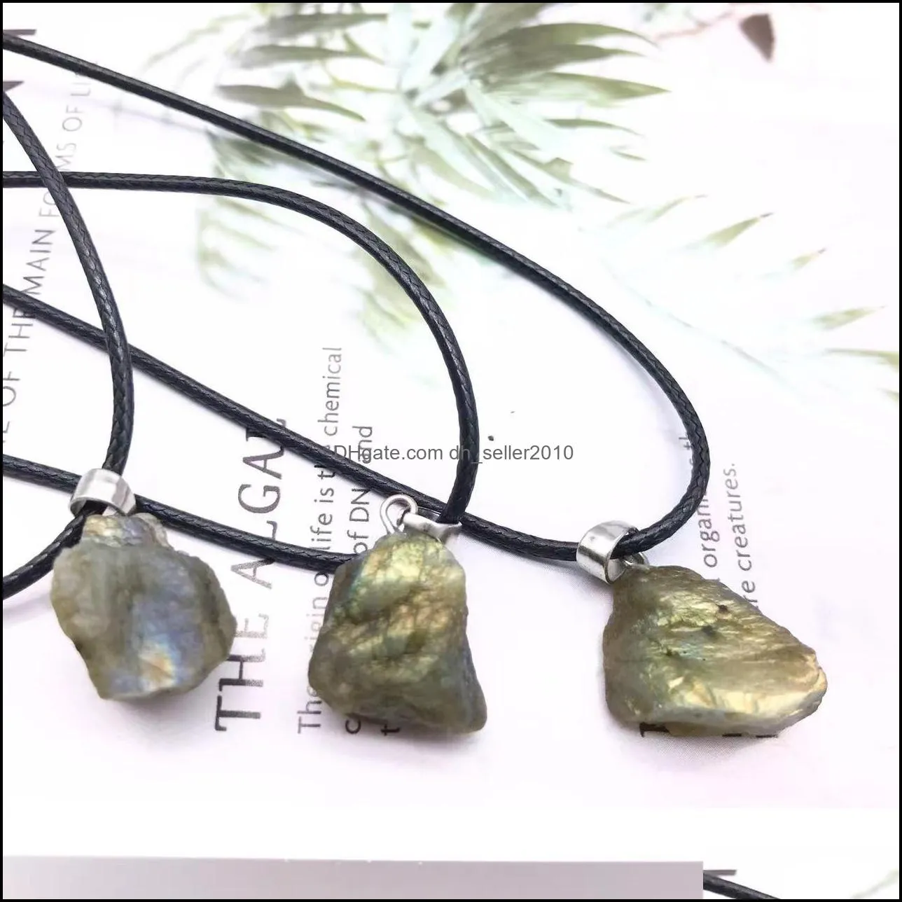 rough natural labradorite moonstone energy healing stone pendant irregular necklace rope necklace women jewelry factory dhseller2010