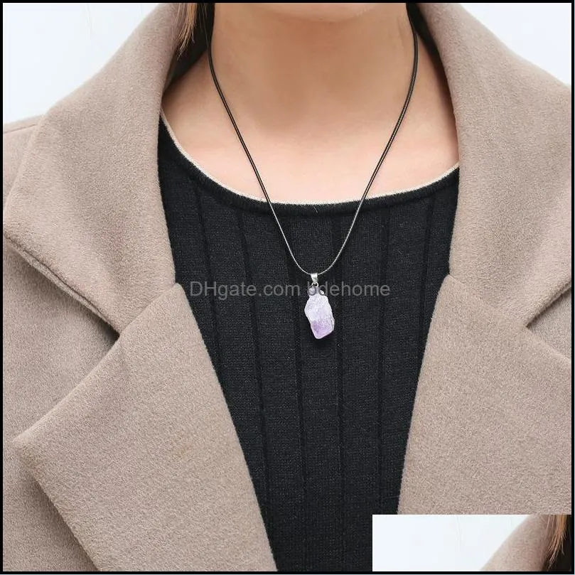 geometric irregular rough amethyst natural stone crystal pendant simple versatile necklace for women