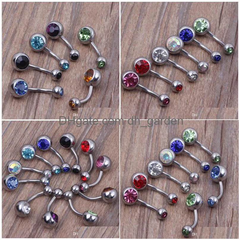 316l surgical steel crystal rhinestone belly button navel bar ring piercing 50pcs/lot 10 colors shipping