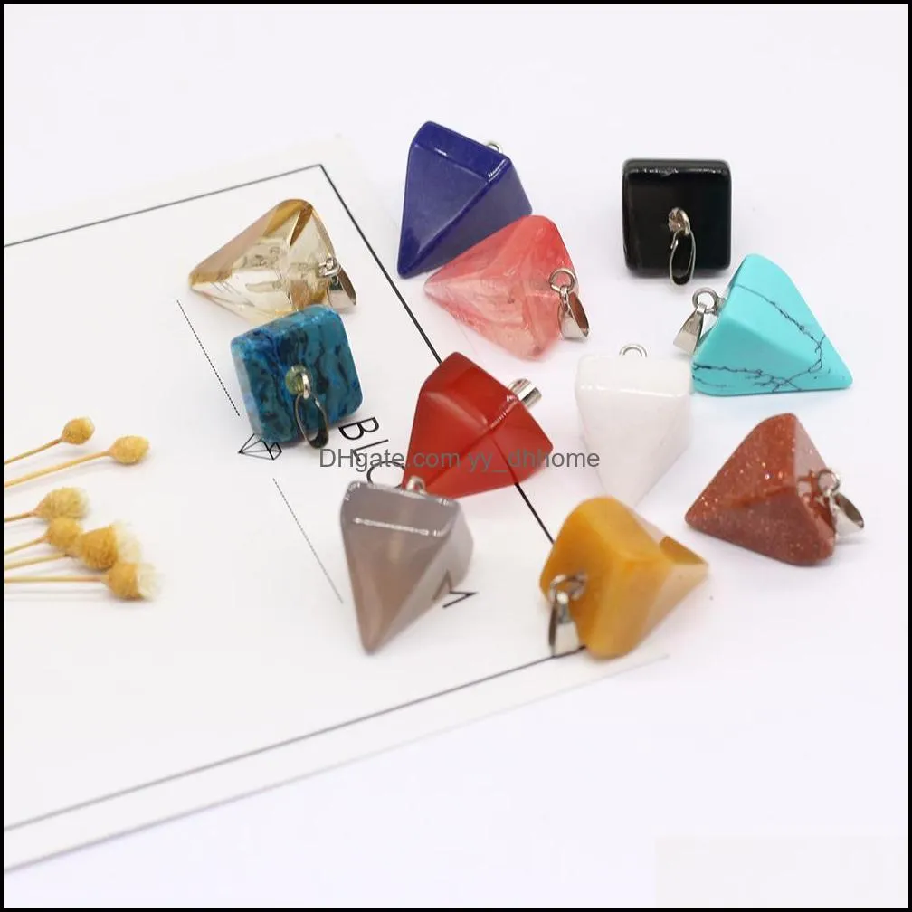 natural crystal pyramid shape stone charms point handmade pendants for necklace earrings jewelry makin yydhhome