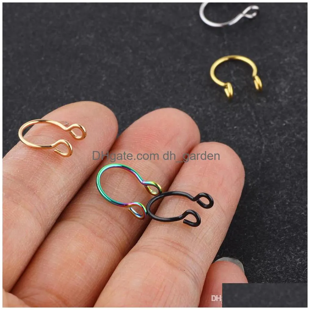 stainless steel nose rings fake septum rings hoop nostril piercing tragus earring body piercings jewelry 100pcs 5 color