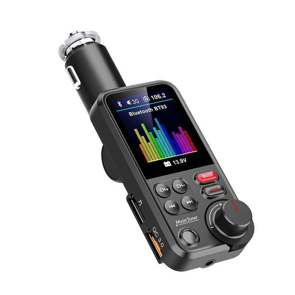 1.8wireless car bluetooth kit fm transmitter aux supports qc3.0 charging treble and bass sound music player car  quick