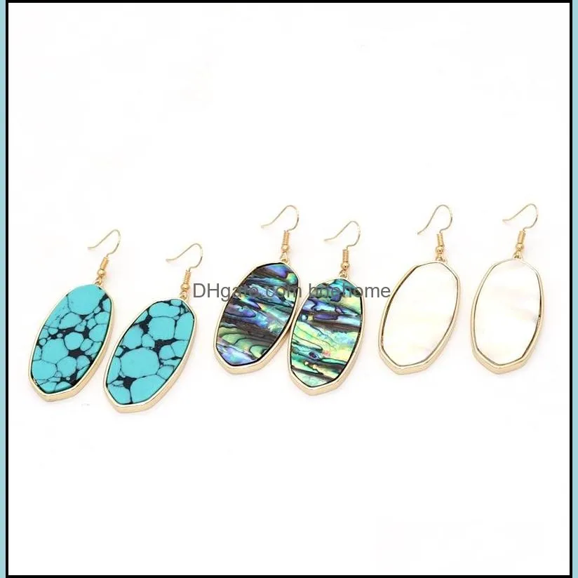 oval hexagon stone pendant tassel shell turquoise print pattern necklaces earrings jewelry