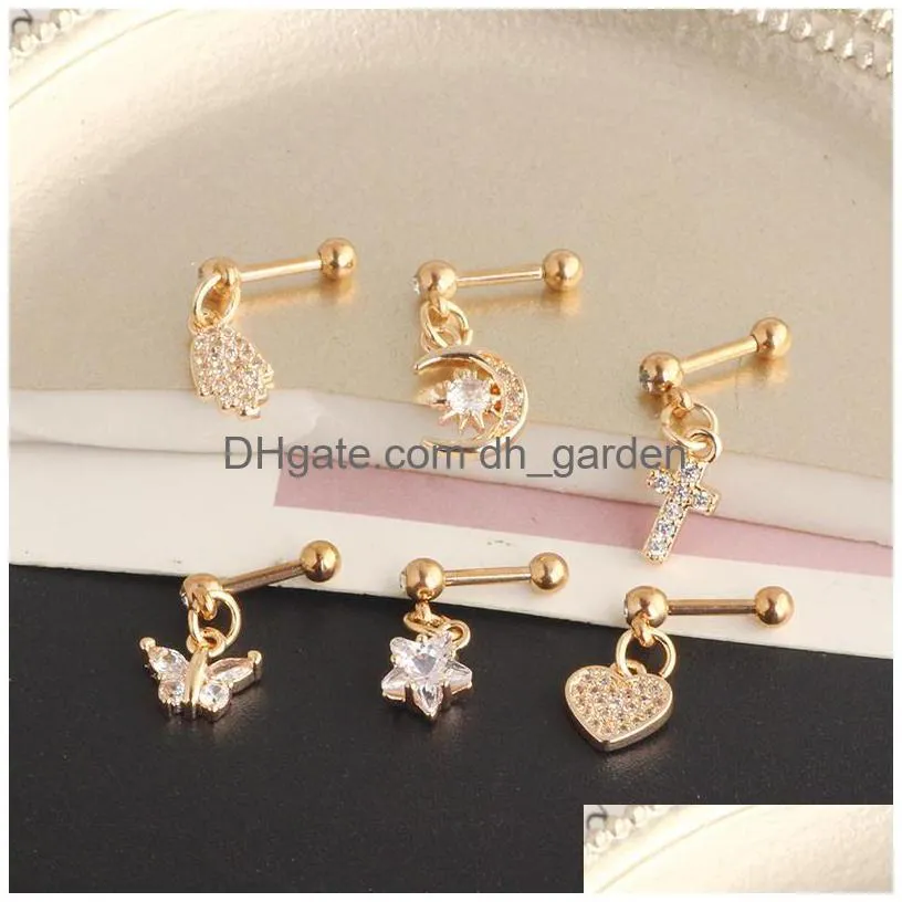 dangle heart star butterfly stud cartilage earrings helix body ear piercing tragus earrings wholesales mix style