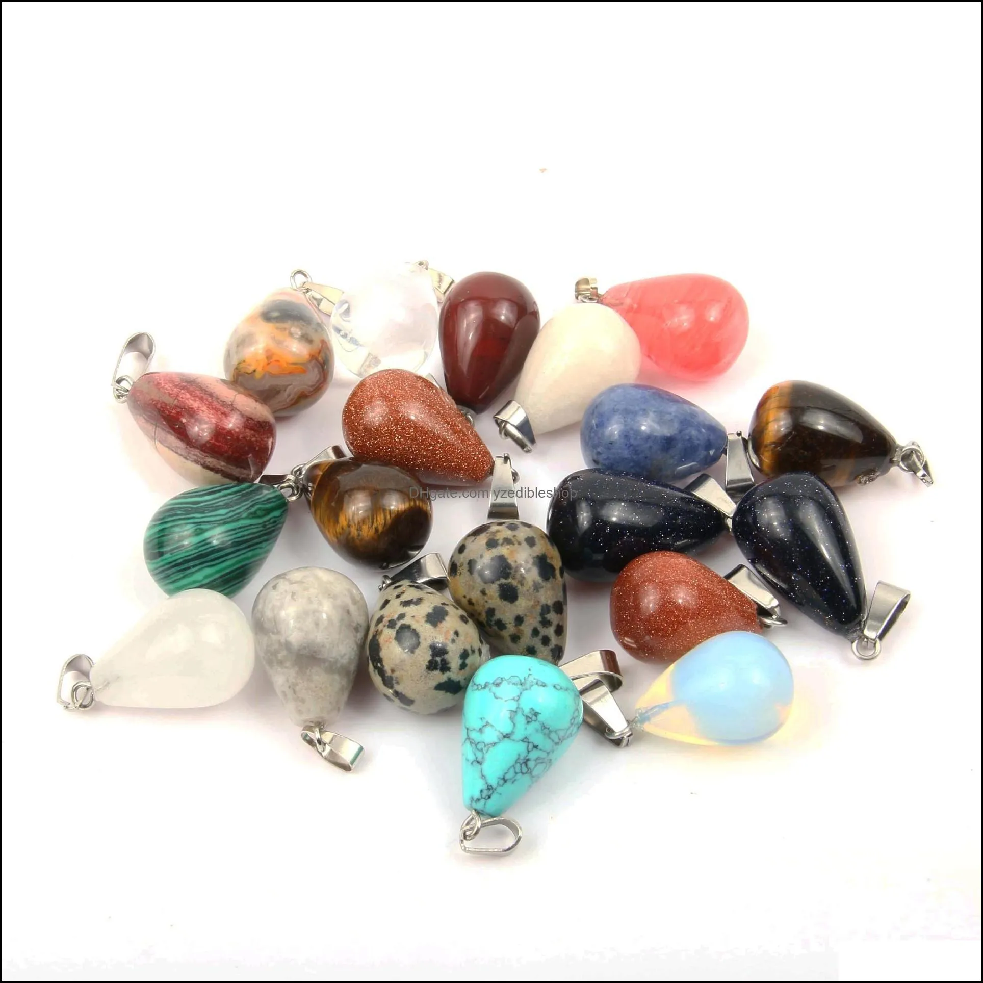natural stone charms waterdrop pendant rose quartz healing reiki crystal diy necklace earrings women fashion jewelry yzedibleshop