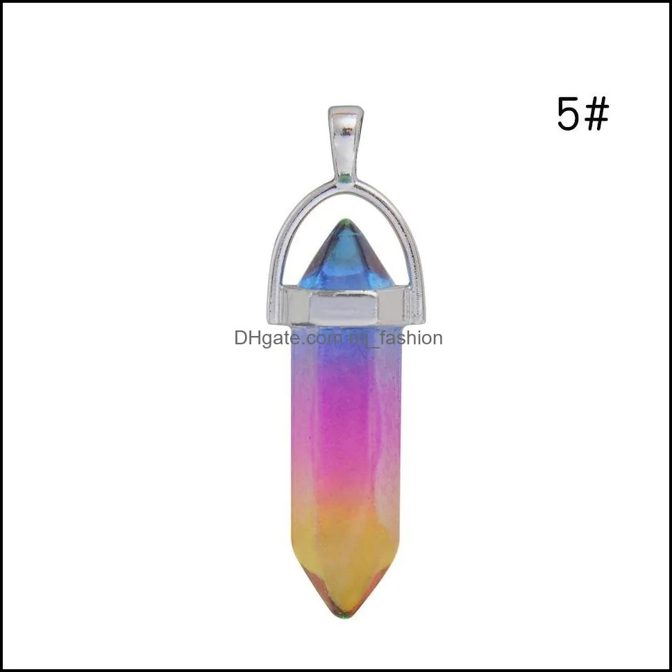 natural glass multicolored hexagonal column healing crystal chakra stone necklace for women jewelry