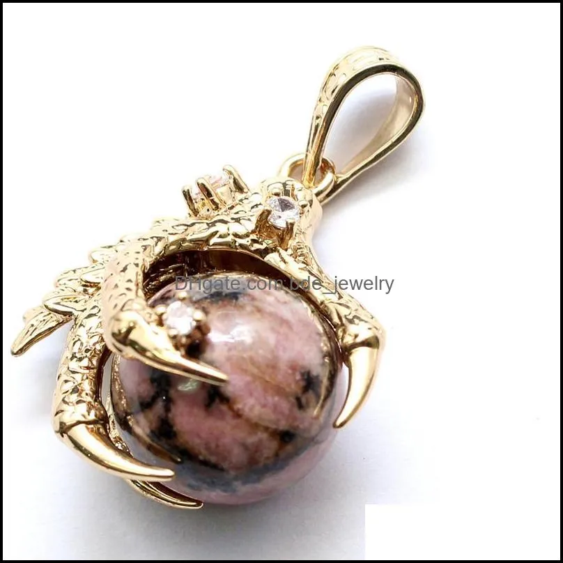 dragon claw round stone rose quartz crystal charms pendant healing pink crystals stone fashion jewelry making wholesale