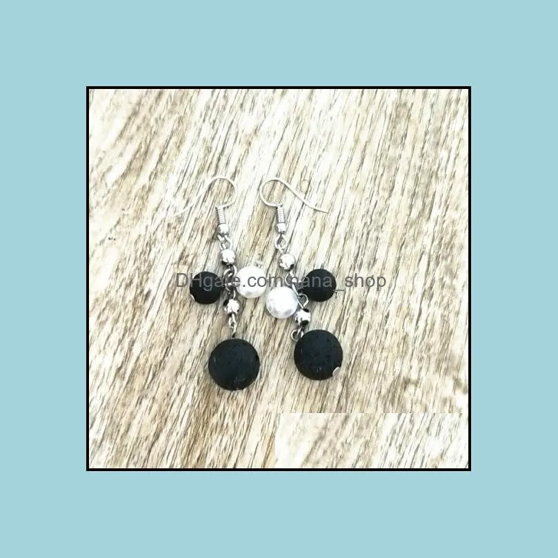 black lava stone imitation pearl earrings necklace diy aromatherapy  oil diffuser dangle earings jewelry women