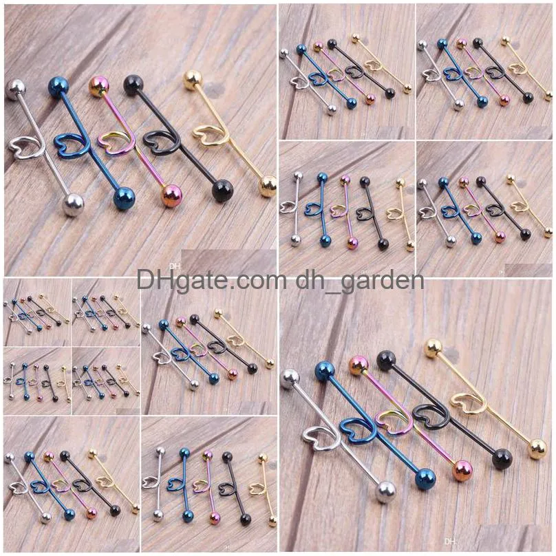 14g 44mm heart surgical steel industrial barbell ear ring bar mix 5 color for body piercing jewelry