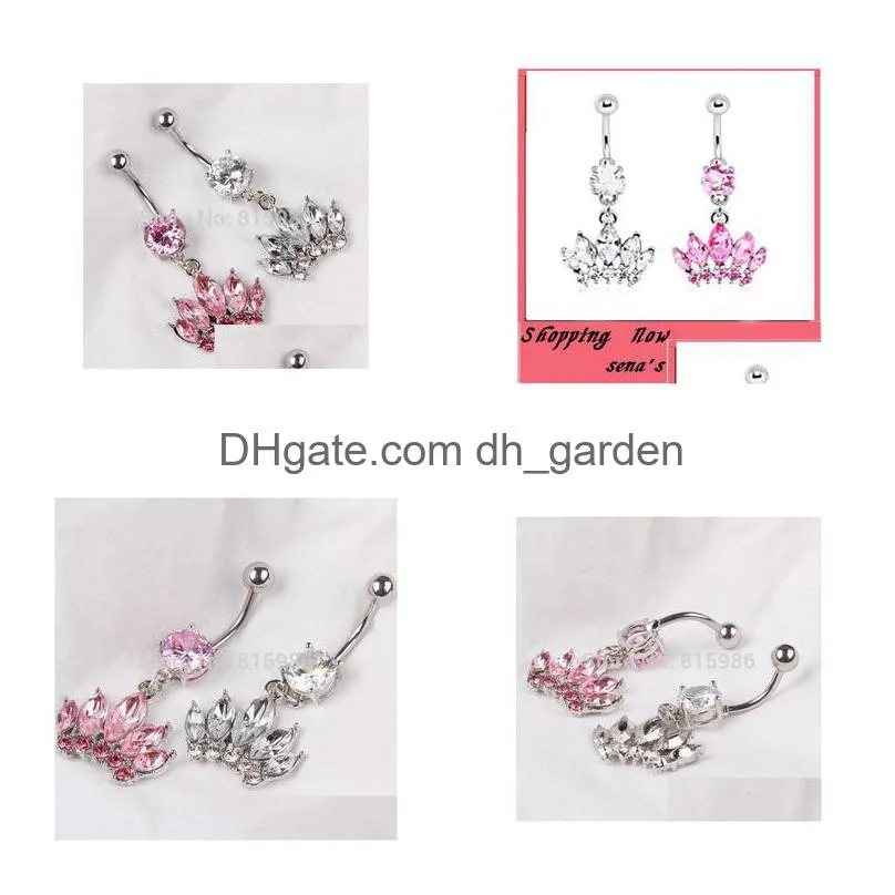 fashion belly button rings crystal silver crystal zircon crown stainless steel y navel body piercing jewelry
