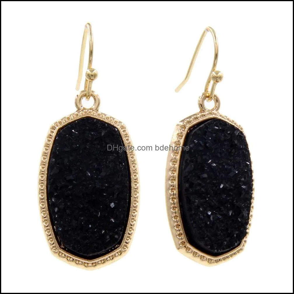 resin druzy drusy earrings charms designer oval hexagon fashion dangle teardrop earring for women