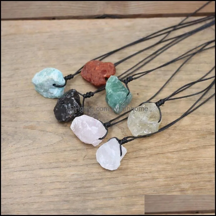 healing reiki raw stone mineral pendants necklace natural crystal fluorite rose quartzs tourmaline agates apatite women men yydhhome