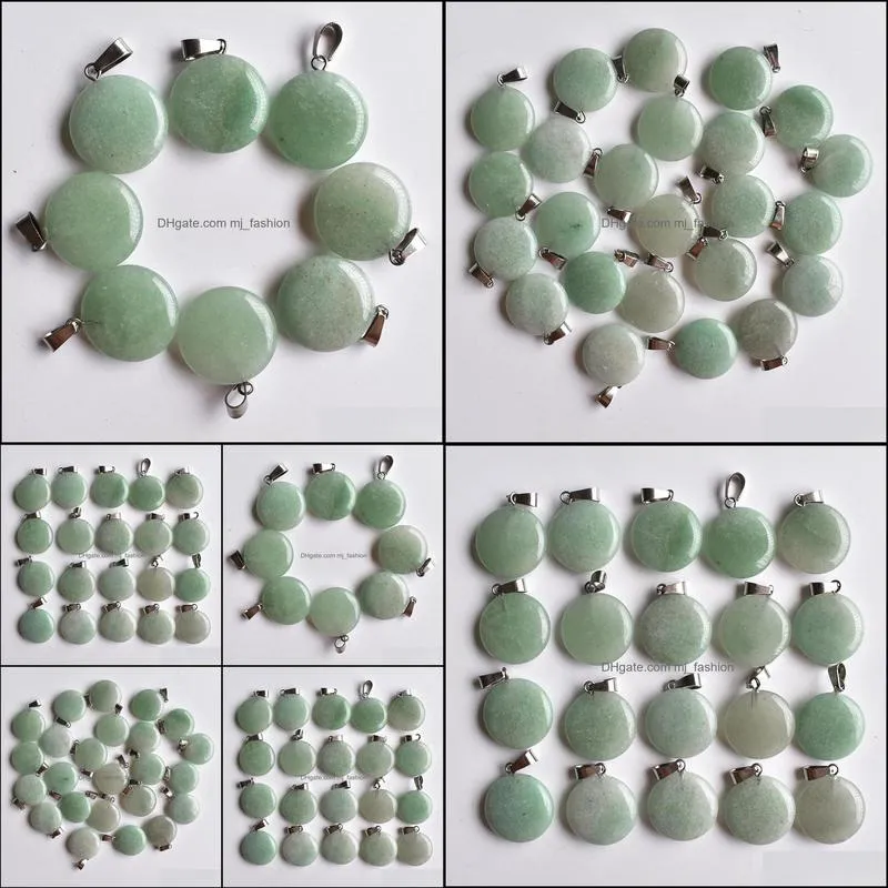 natural stone charms round shape pendant green aventurin pendants chakras gem stone fit diy earrings necklace making assorted