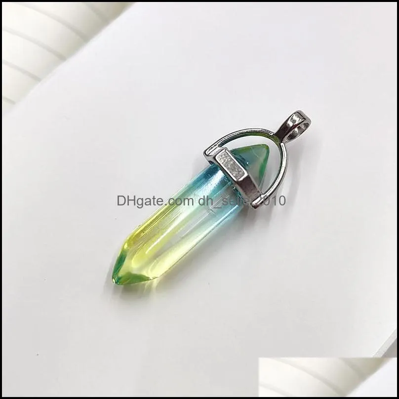 colorful rainbow glass charms hexagon prism pillar pendants for jewelry making diy necklace earrings gift dhseller2010