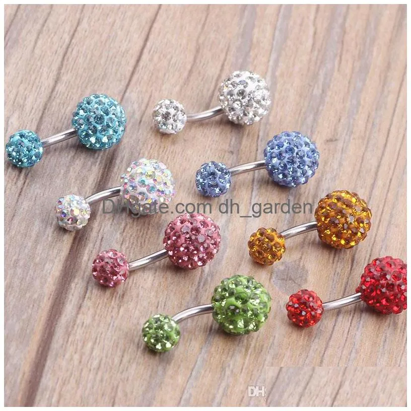 belly ring 30pcs/lot mix 6 colors shamballa ball crystal piercing jewelry navel ring