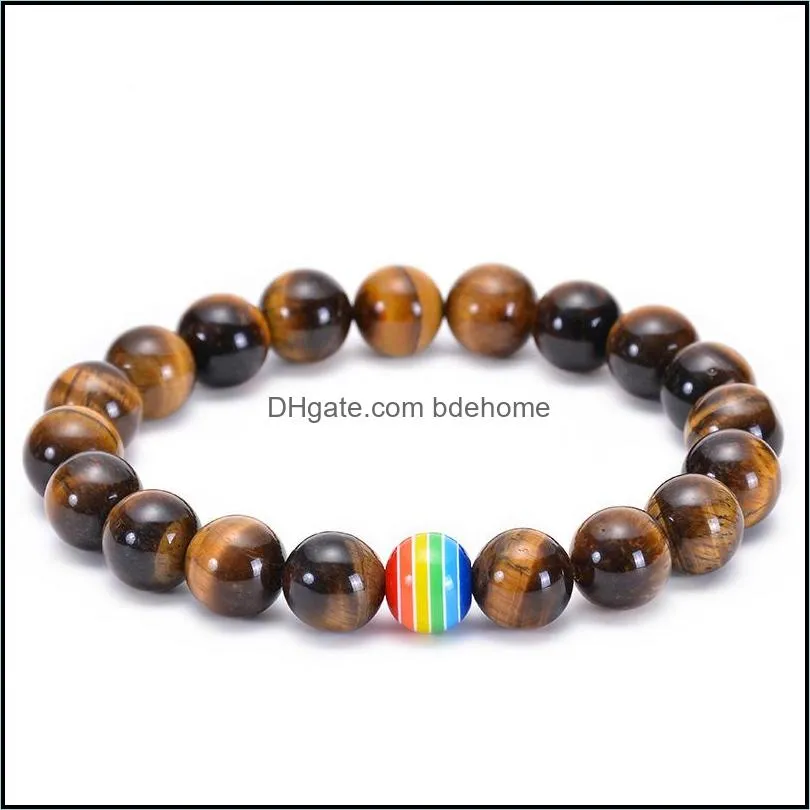 10mm natural stone beaded bracelet rainbow lgbt relationship couples tiger eye lava yoga beads bracelets adjustable