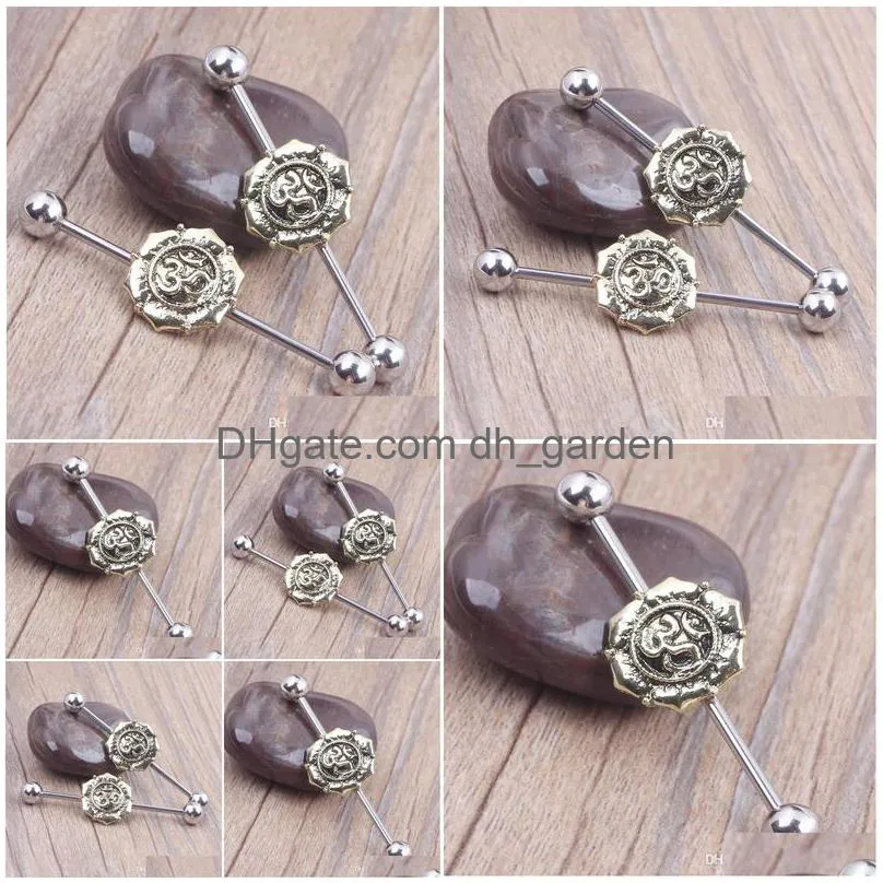 316l stainless steel lotus flower ball head 38mm industrial barbell tragus ear bar piercing body jewelry girl boy