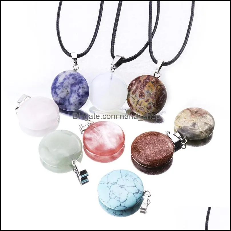 natural stone round gemstone pendant necklace crystal healing chakra reiki stone necklace for women