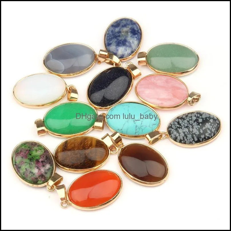 natural stone oval rose quartz turquoise tigers eye pendant charms diy for druzy bracelet necklace earrings jewelry making