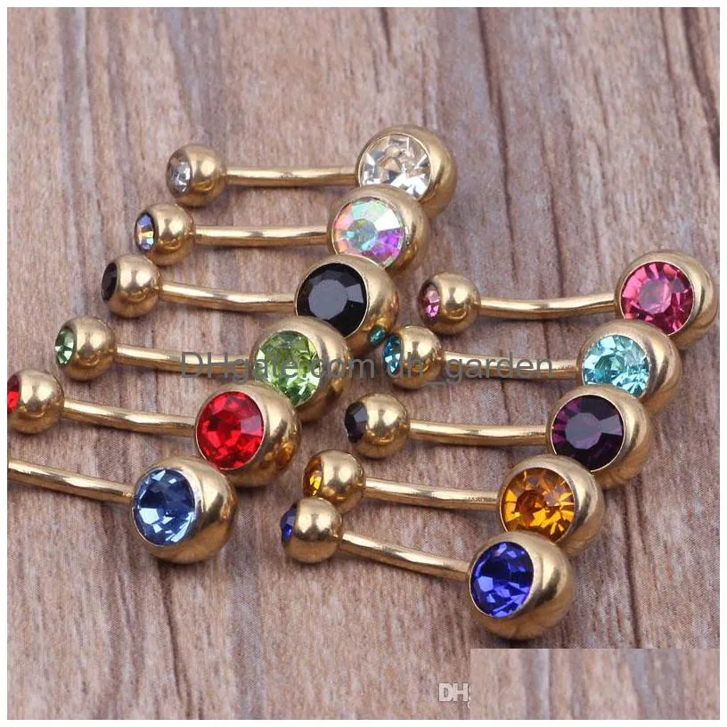 navel ring b12 mix 10 colors 50pcs/lot 14g banana navel rings body piercing double gem press fit navel ring belly ring