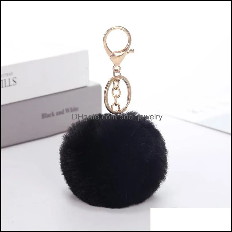 fluffy pom pom keychain soft faux rex rabbit fur ball car key rings pompom plush keychains keys holder women bag pendant jewelry