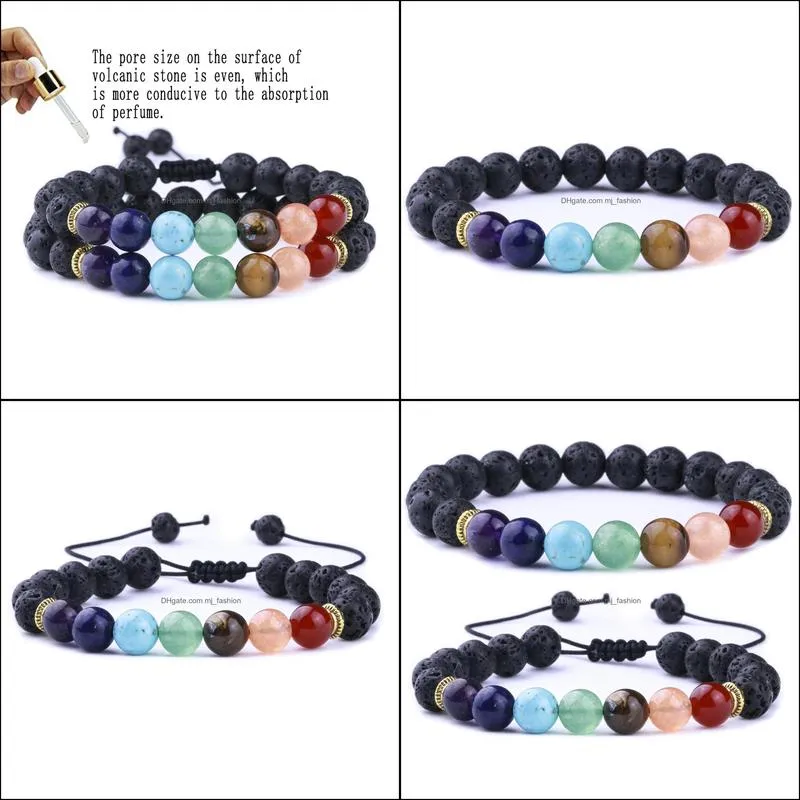 8mm natural stone black lava stone weave 7 chakra healing bracelets aromatherapy  oil diffuser bracelet for women men jewelry