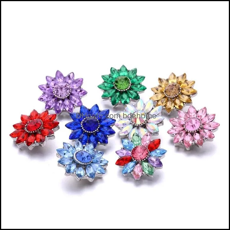 wholesale chromatic zircon snap buttons clasp 18mm metal rhinestone decorative flower button charms for diy snaps jewelry findings factory