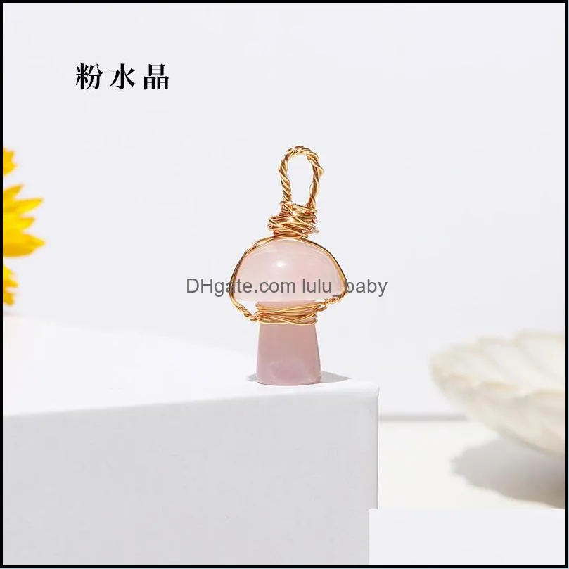 natural crystal stone 2cm mushroom statue carving charms reiki healing gold wire wrap pendant for necklace jewelry making