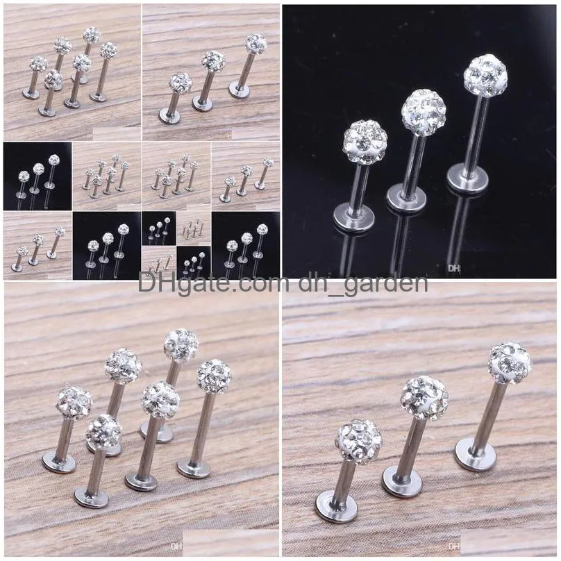 wholesale 20pcs/lot crystal clear stainless steel lip piercing labret rings ear stud piercing tragus earring body jewelry uni