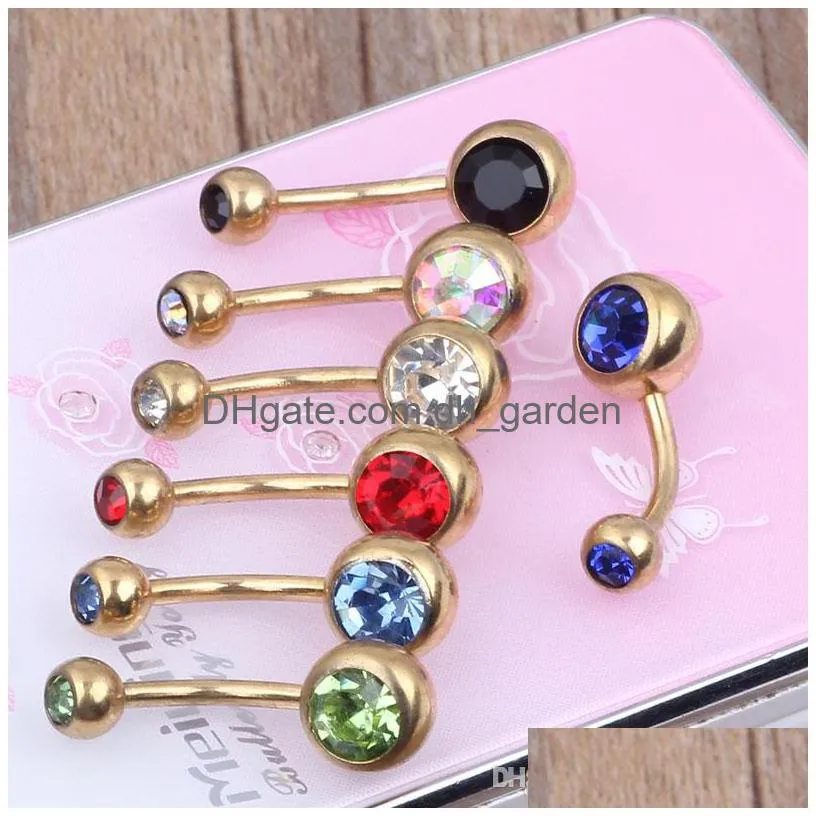 anodized gold double gem body jewelry mixed 10 colors gem belly ring 100pcs/lot shipping