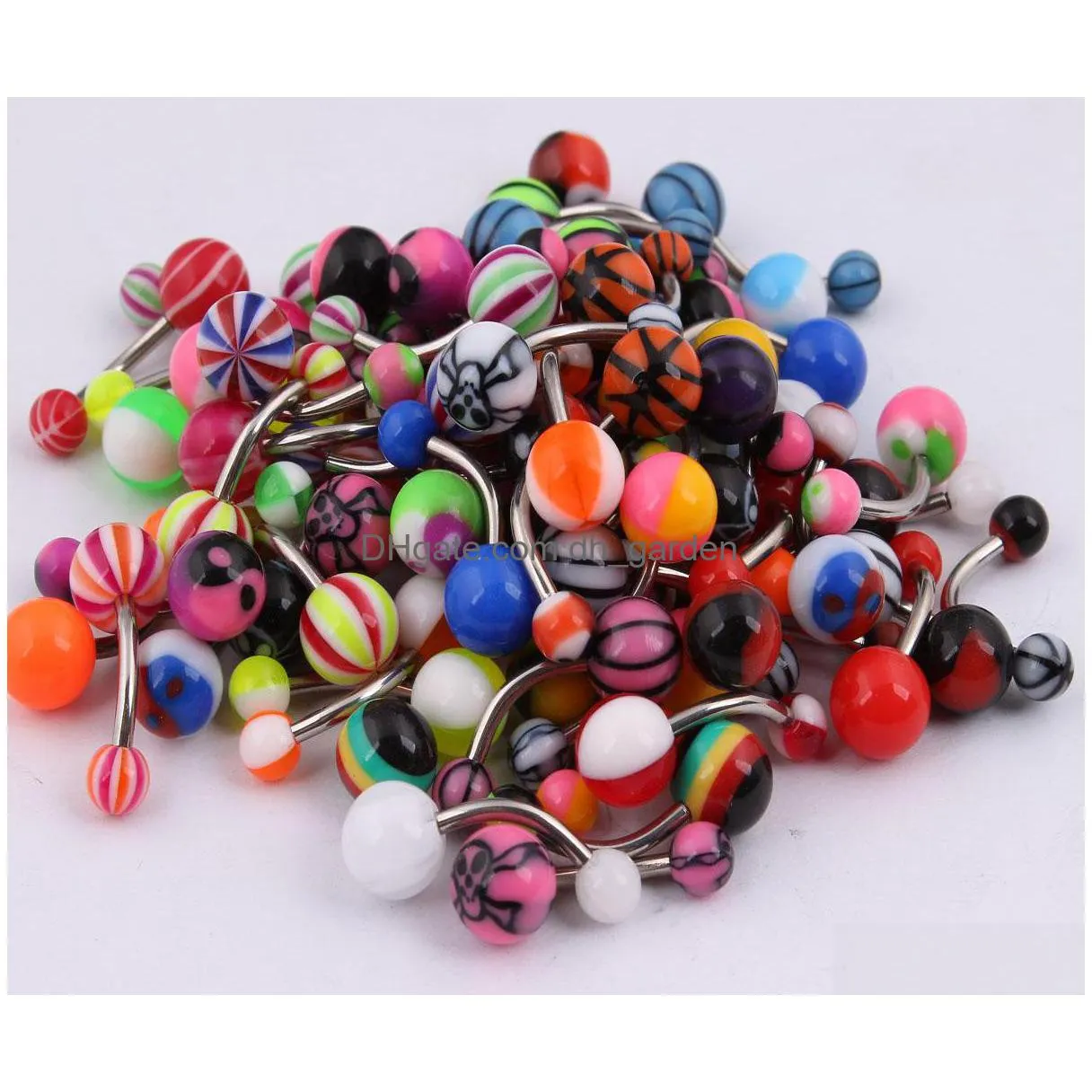 100pcs/lot body jewelry piercing eyebrow navel belly tongue lip bar rings mixed color