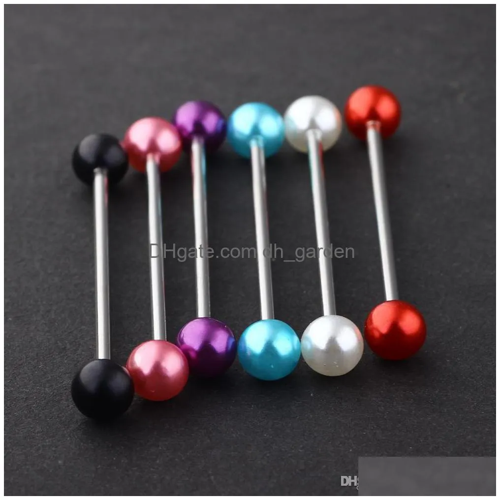 pearl acrylic uv ball industrial barbell earring stainless steel ear bar piercing body jewelry 14g for y women men