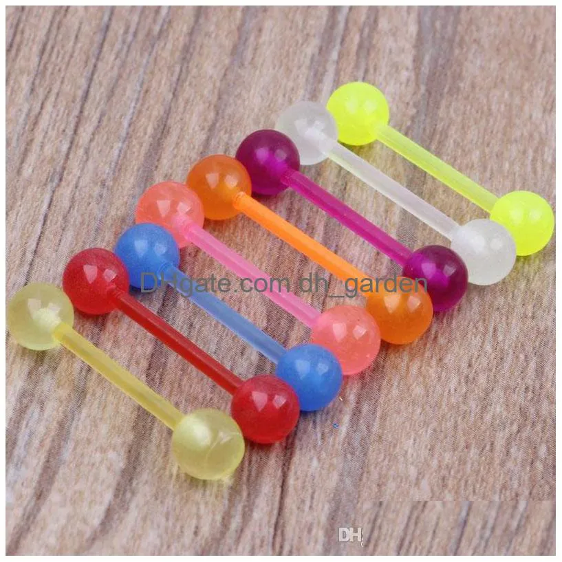 tongue barbell 100pcs/lot mix 6 color acrylic glow in dark tongue ring body jewelry
