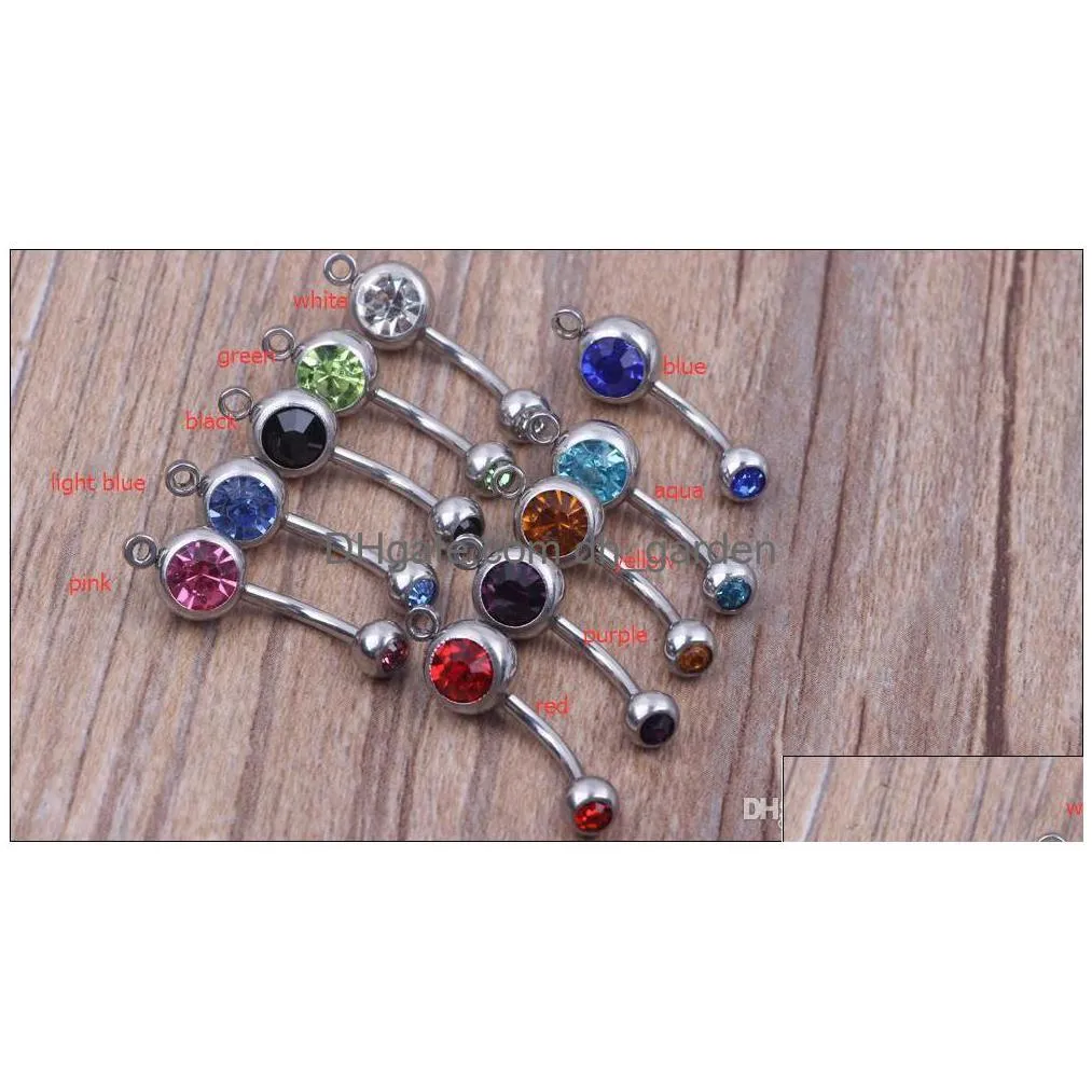stainless steel crystal navel ring with o ring body jewelry 100pcs/lot mix 10 color piercing belly button rings