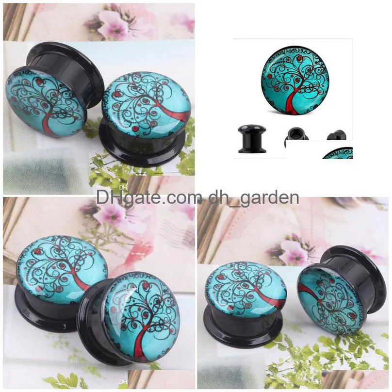 blue tree of life ear plug tunnel uv acrylic ear gauge 64pcs mix 8 size body ear expander piercing jewelry