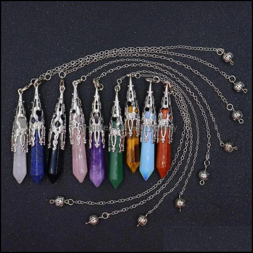 hexagonal prisms chakra pendulums natural stones pendant amulet reiki healing crystal meditation for men women