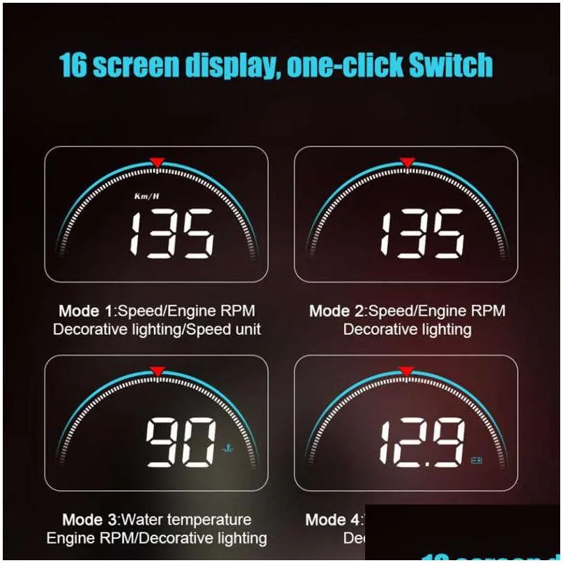 3.5inch universal car head up display hud obd ii obd2 mph/ km/h speeding warning digital speedometer display fuel consumption te1