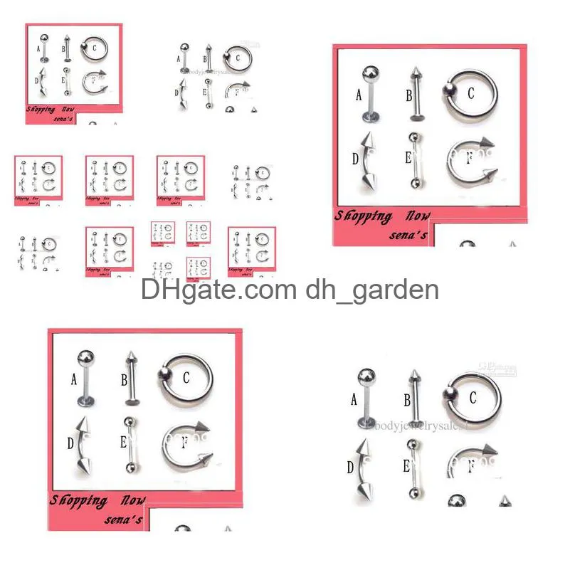  shipping wholesales 300pcs/lot mix 6 stylebody piercing jewelry nose ring labret ring