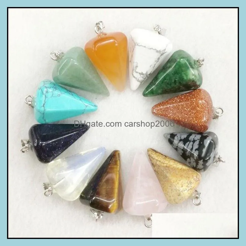 chakra natural stone charms cone shape pendulum rose quartz lapis lazuli turquoise opal pendant diy for necklace earrings carshop2006