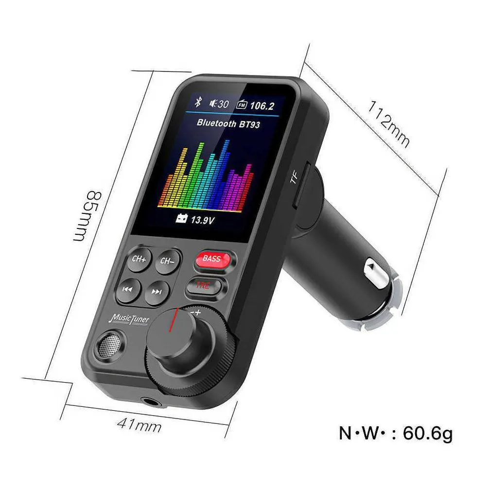 1.8wireless car bluetooth kit fm transmitter aux supports qc3.0 charging treble and bass sound music player car charger quick
