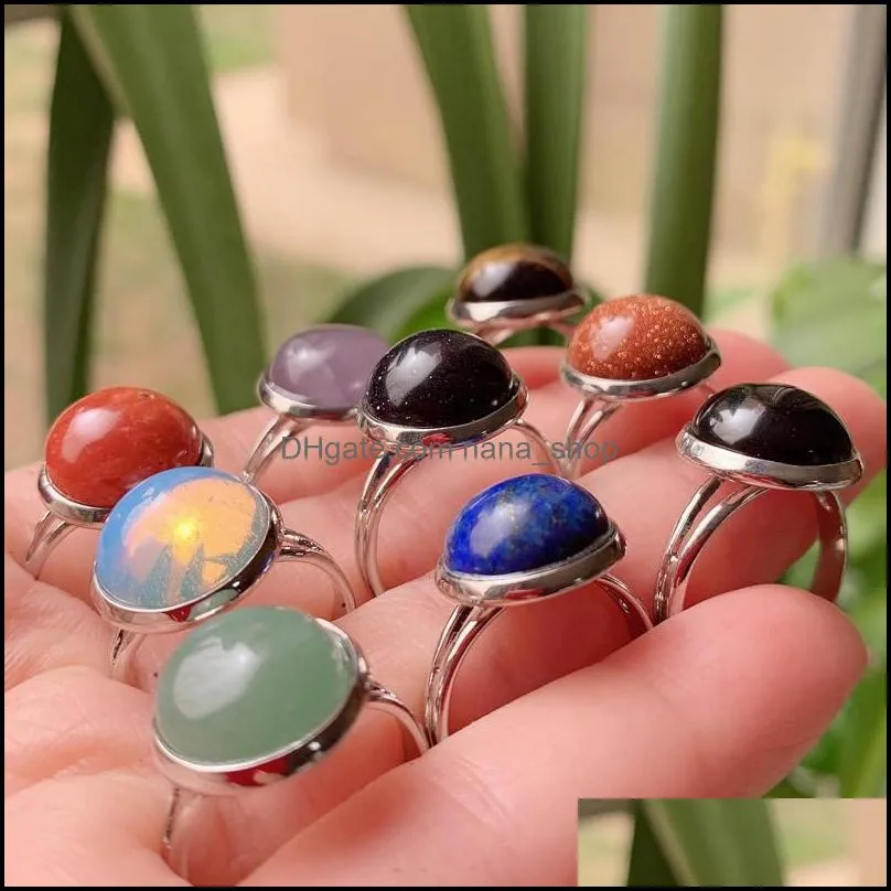 10mm 12mm natural stone rings open adjustable aventurine lapsi turquoise tiger eye amethysts pink quartz crystal women ring party