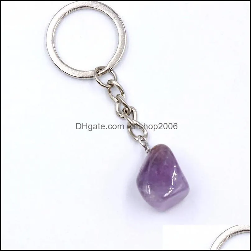 irregular cubic natural crytal stone keychains key rings silver color healing crystal car decor keyrings keyholder carshop2006
