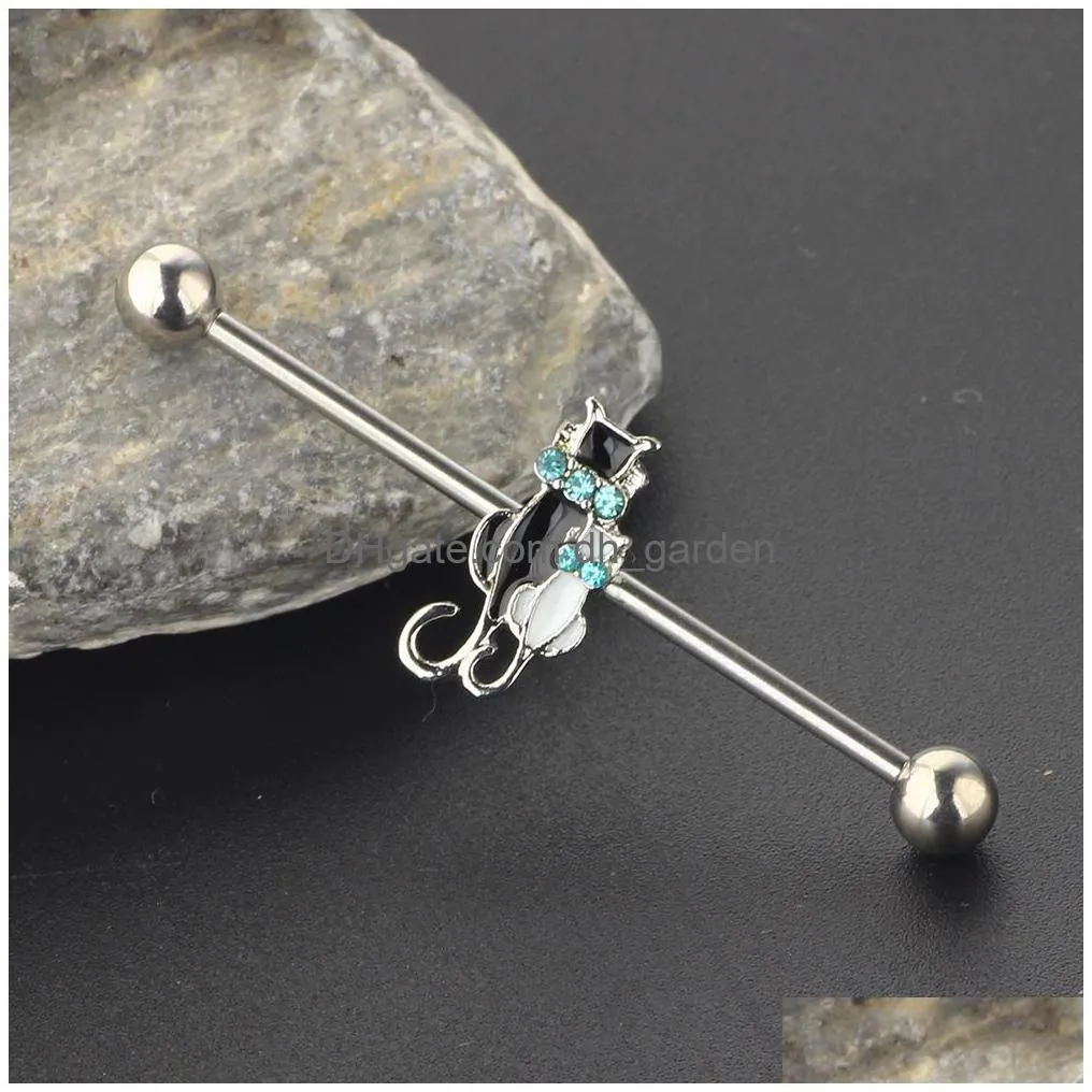 stainless steel industrial earrings white black cat industrial piercing body cartilage earrings tragus piercing stud bar