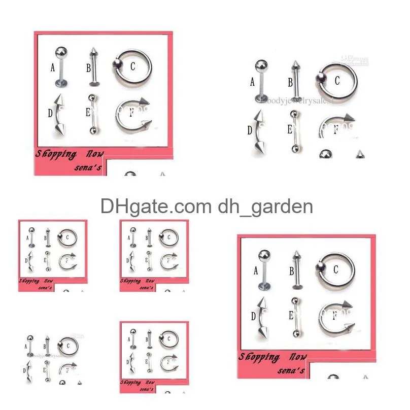  shipping wholesales 300pcs/lot mix 6 stylebody piercing jewelry nose ring labret ring