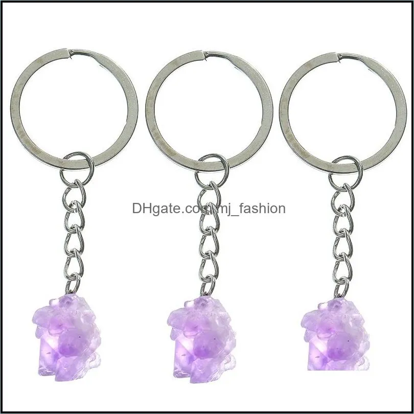 natural stone amethyst crystal key ring keychain pendant keyrings bag accessories jewelry