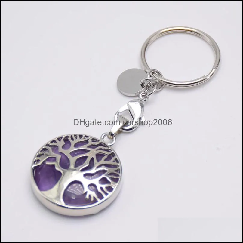 natural glass crystal stone key ring tree of life pendant handmade keychains key holder for women girl car bags accessorie carshop2006