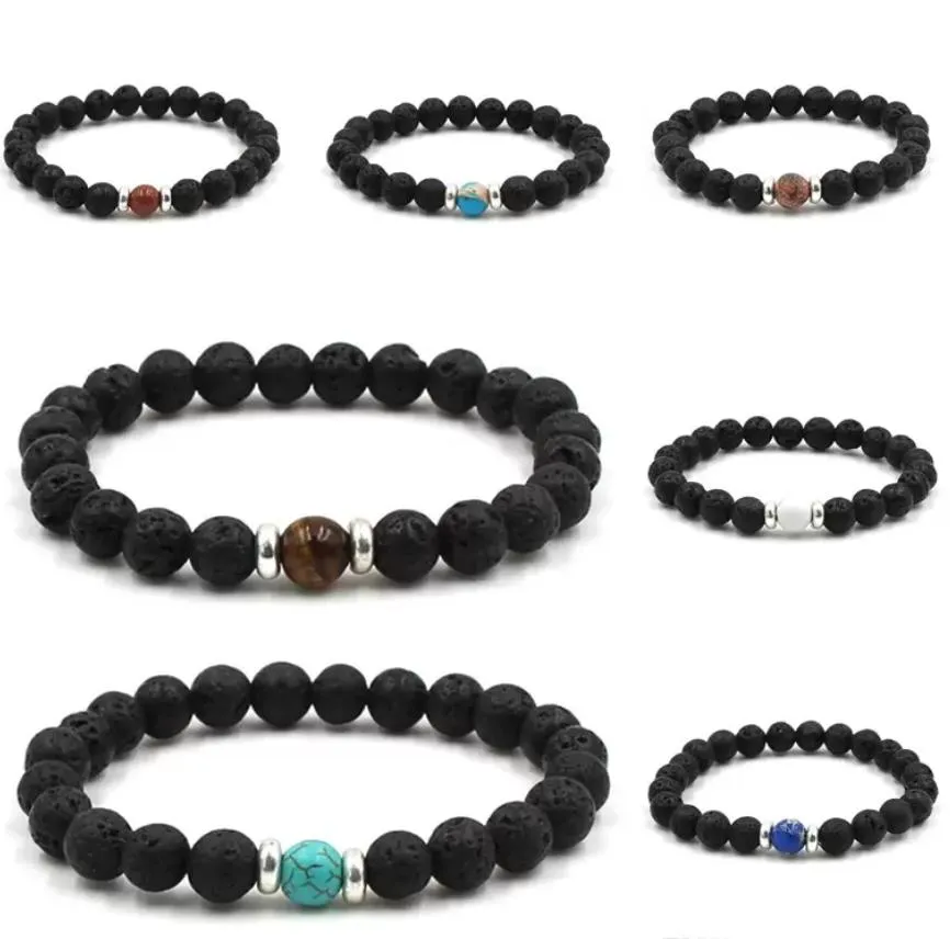 12 colors natural black lava stone turquoise tigers eye bracelet vaolcano stone aromatherapy  oil diffuser bracelet