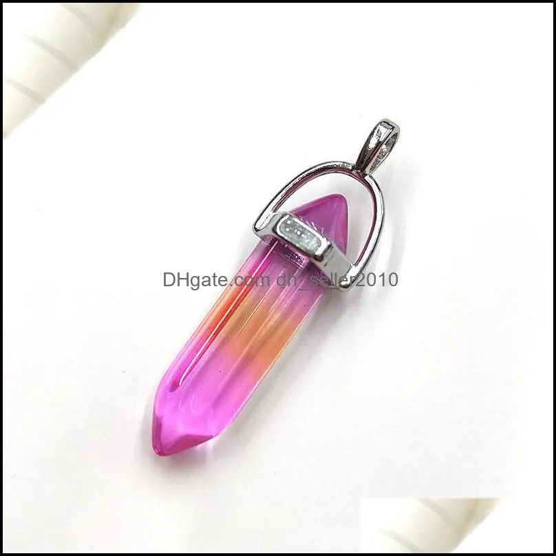 colorful rainbow glass charms hexagon prism pillar pendants for jewelry making diy necklace earrings gift dhseller2010